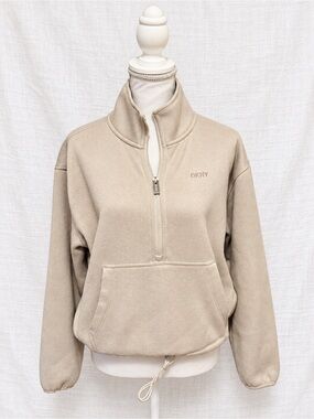 DKNY Sport Women’s Cream Beige Quarter Zip Fleece Pullover Sweatshirt